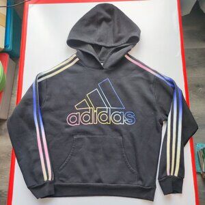 Adidas pull over hoodie black with graphic design girl's size XL / 16 loose fit